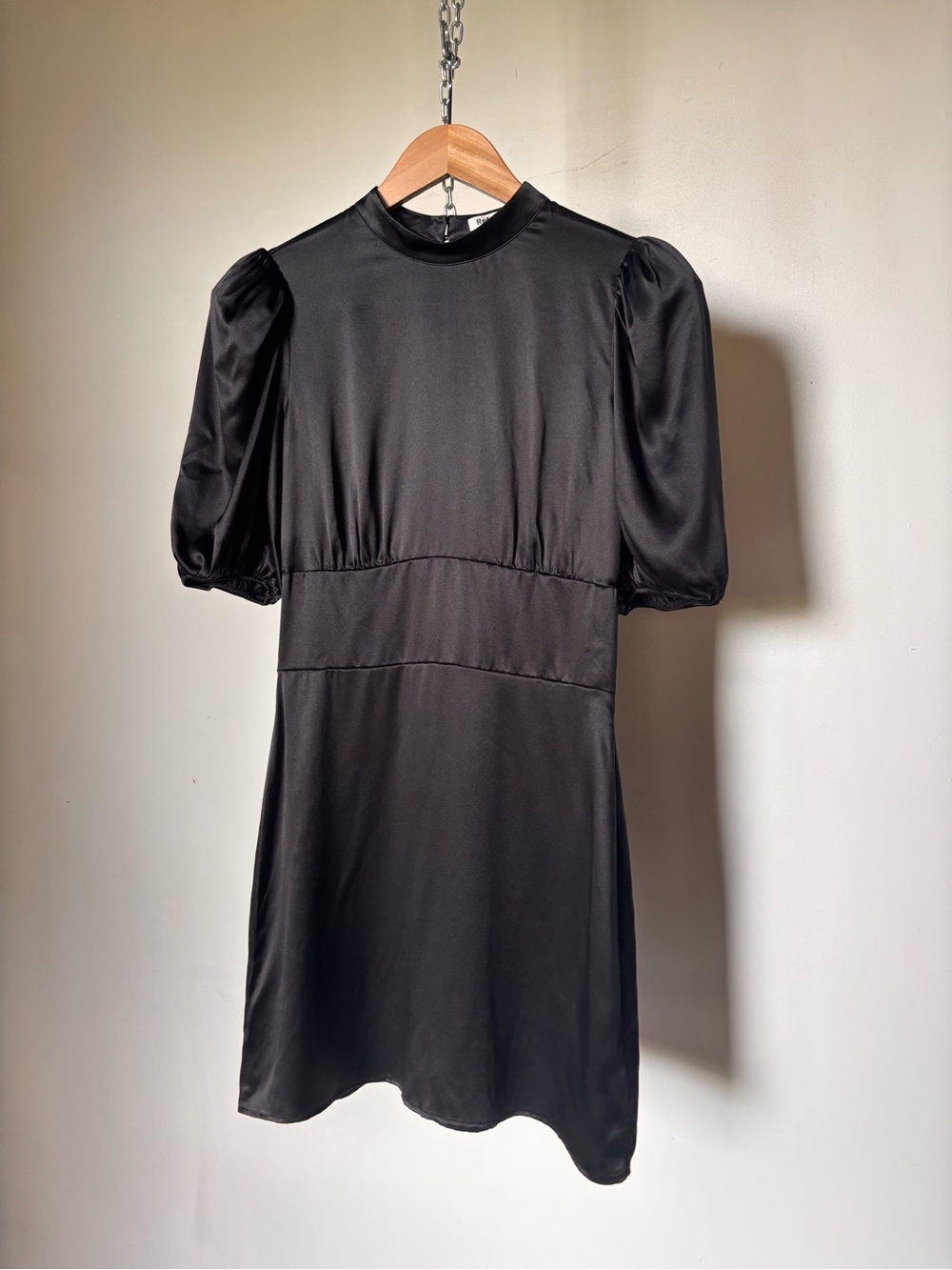 Reformation Mini Dress Black Satin Puff-Sleeve Size 4